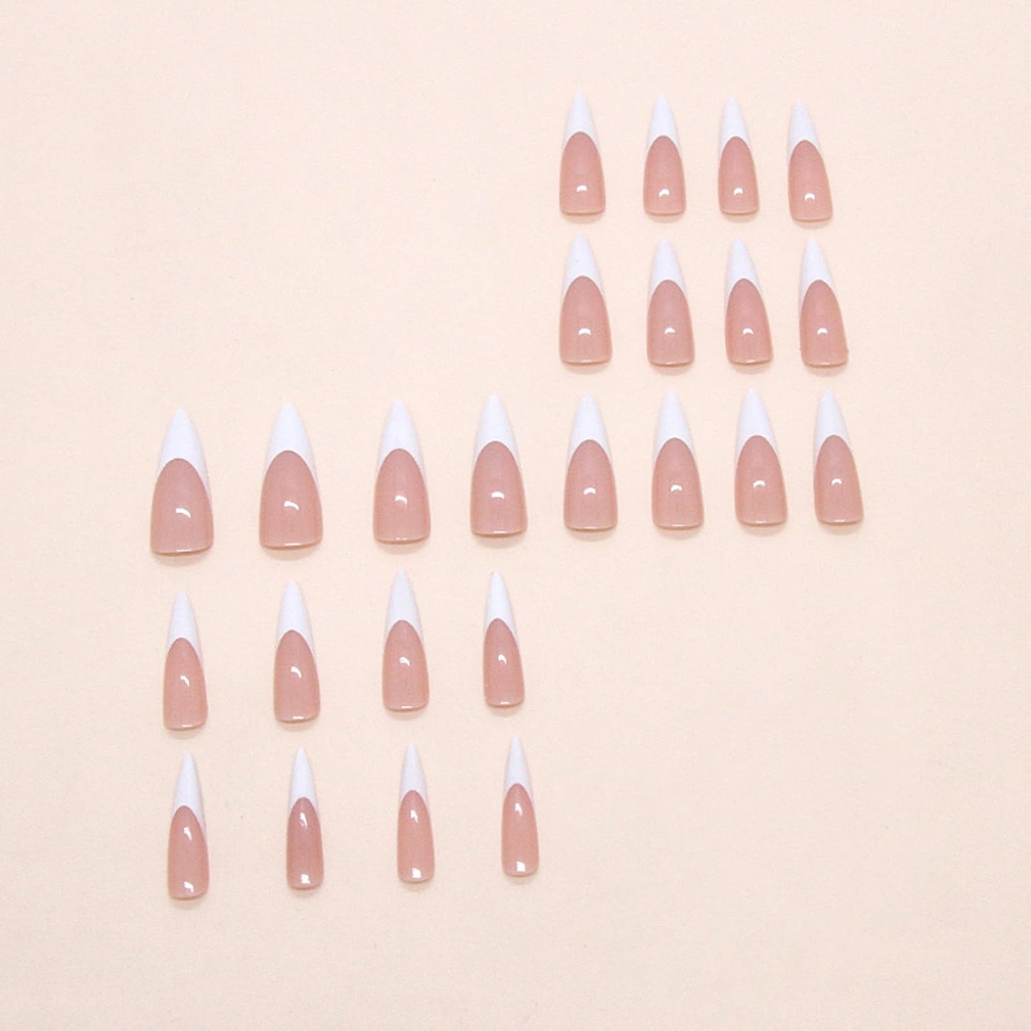 IMRAIN White French Tip Press on Nails Long Stiletto Fake Nails Reusable Glossy Acrylic False Nails Artificial Full Cover Nail Supplies, Nail Art DIY 12 Sizes - 24 Pcs