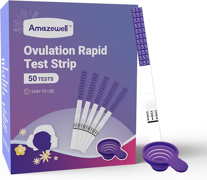 Ovulation Tests, Ovulation Test Strips for Women,50 Count Amazewell Ovulation Predictor Kit, Accurate Fertility Tests for Home, Individually Wrapped 5mm LH Strips with Cups
