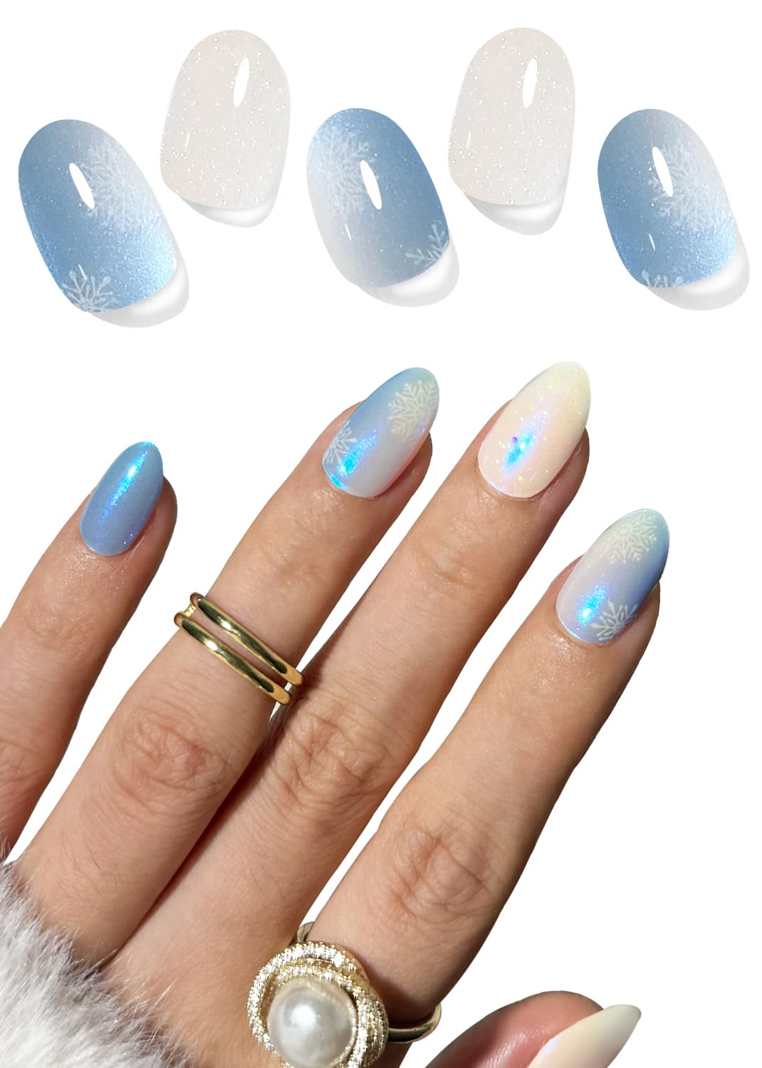 Semi Cured Gel Nail Strips, Glitter Snow 20pcs Adhesive UV Sticker, Wraps for Home Manicure DIY