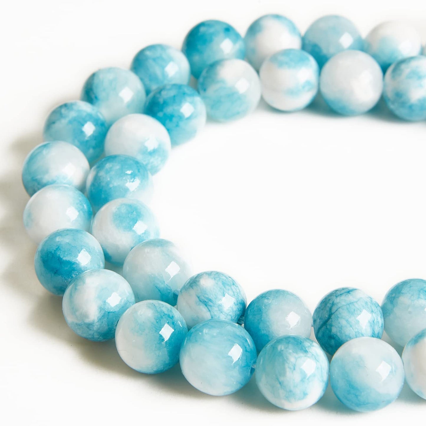 60pcs 6mm Blue White Jade Beads Natural Gemstone Beads Round Loose Beads for Jewelry Making