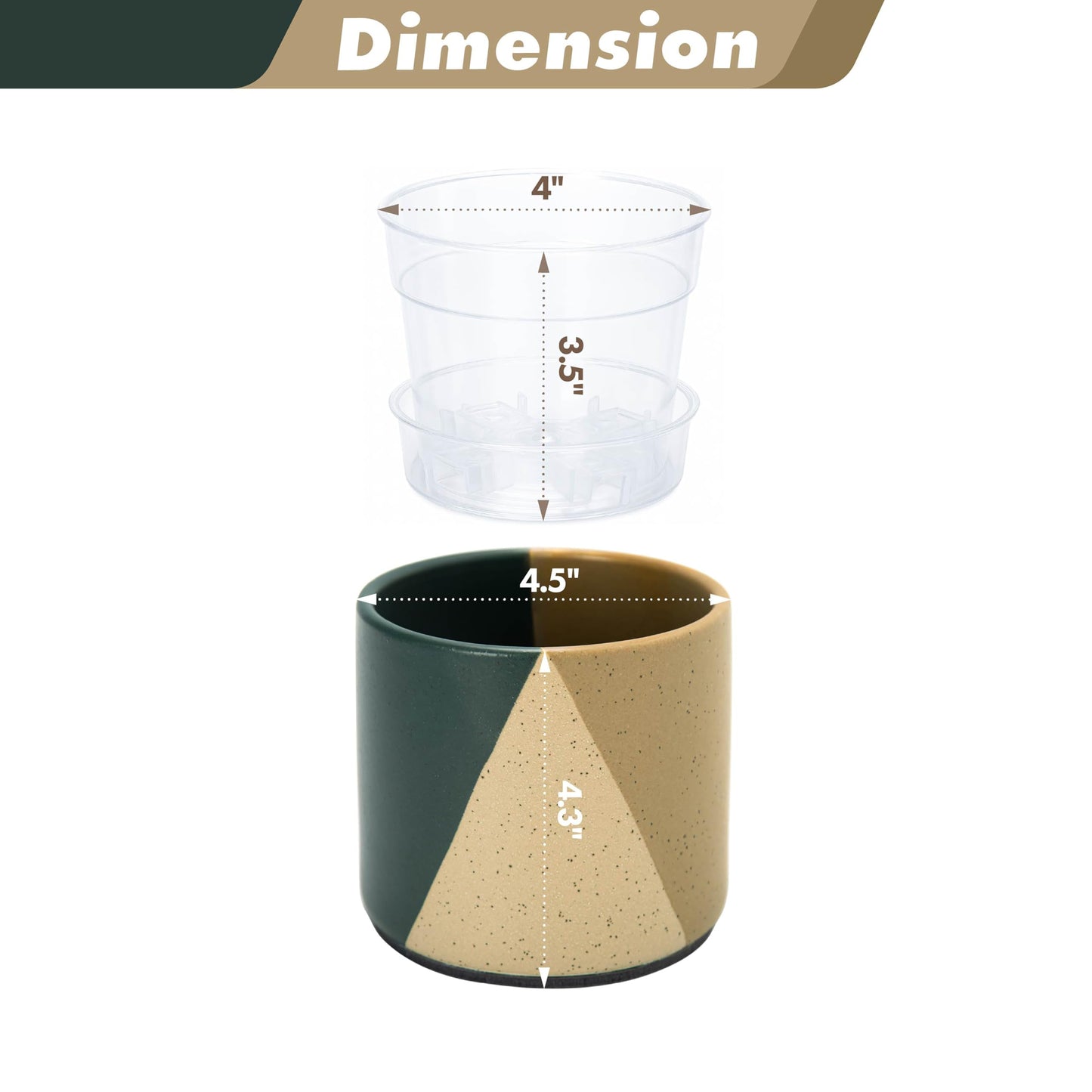 D'vine Dev 4.5" Stoneware Cachepot Planter with 4" Clear Nursery Pot & Detachable Saucer – Indoor Plant Pot with Drainage for Bottom Watering & Root Visibility, Desert Forest, Set of 2, 93-V-B-1