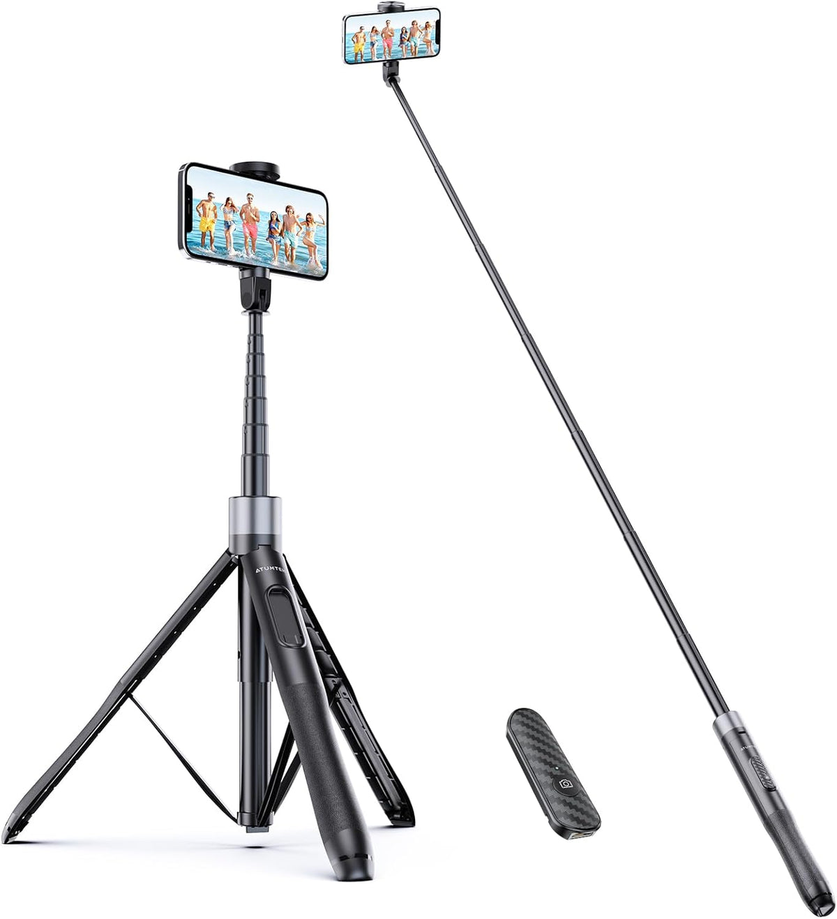 ATUMTEK 60" Selfie Stick Tripod, All in One Extendable Phone Tripod Stand with Bluetooth Remote 360° Rotation for iPhone and Android Phone Selfies, Video Recording, Vlogging, Live Streaming, Black
