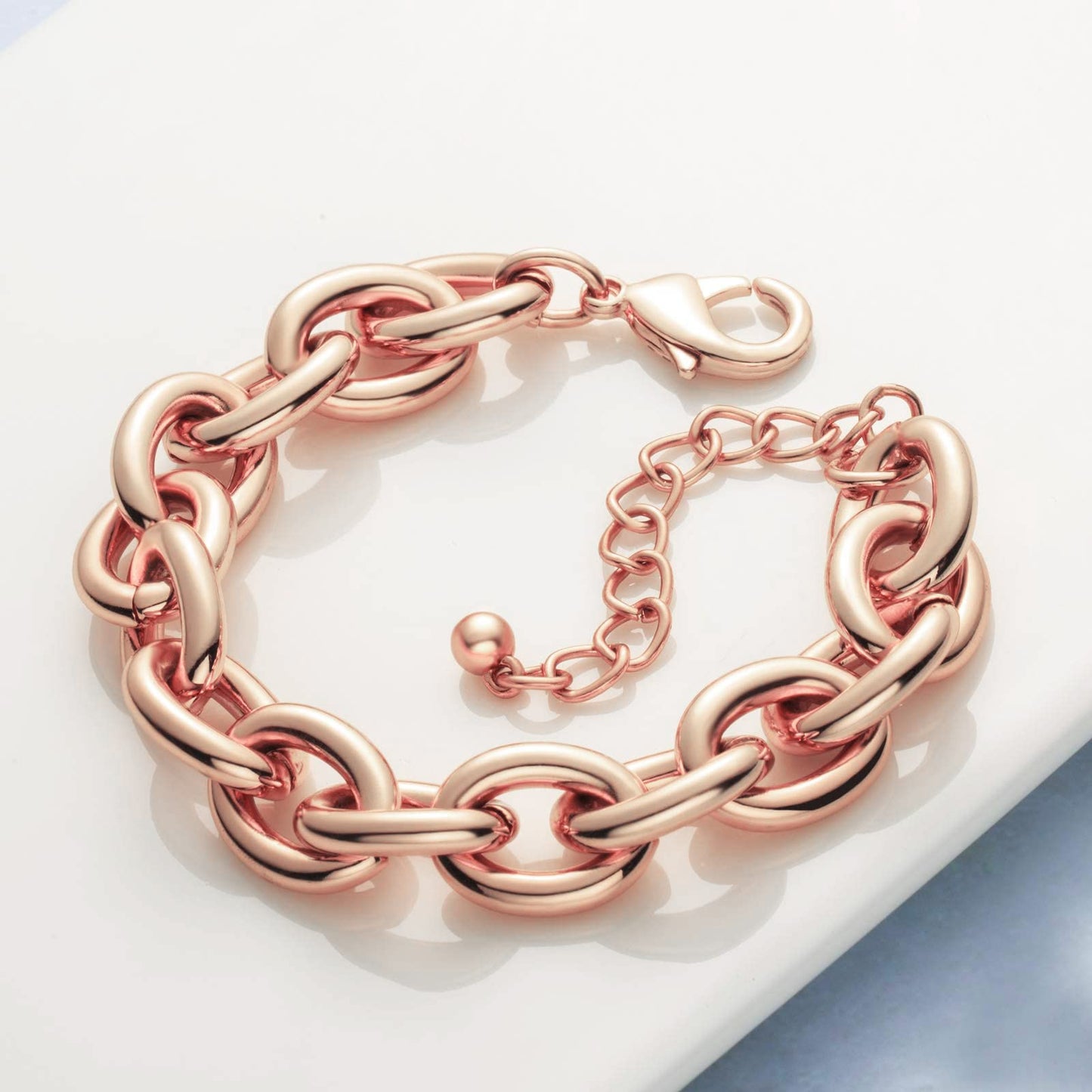 LANE WOODS Gold Bracelets for Women 14k Gold Plated Chunky Thick Large Link Chain Bracelet (Rose Gold)