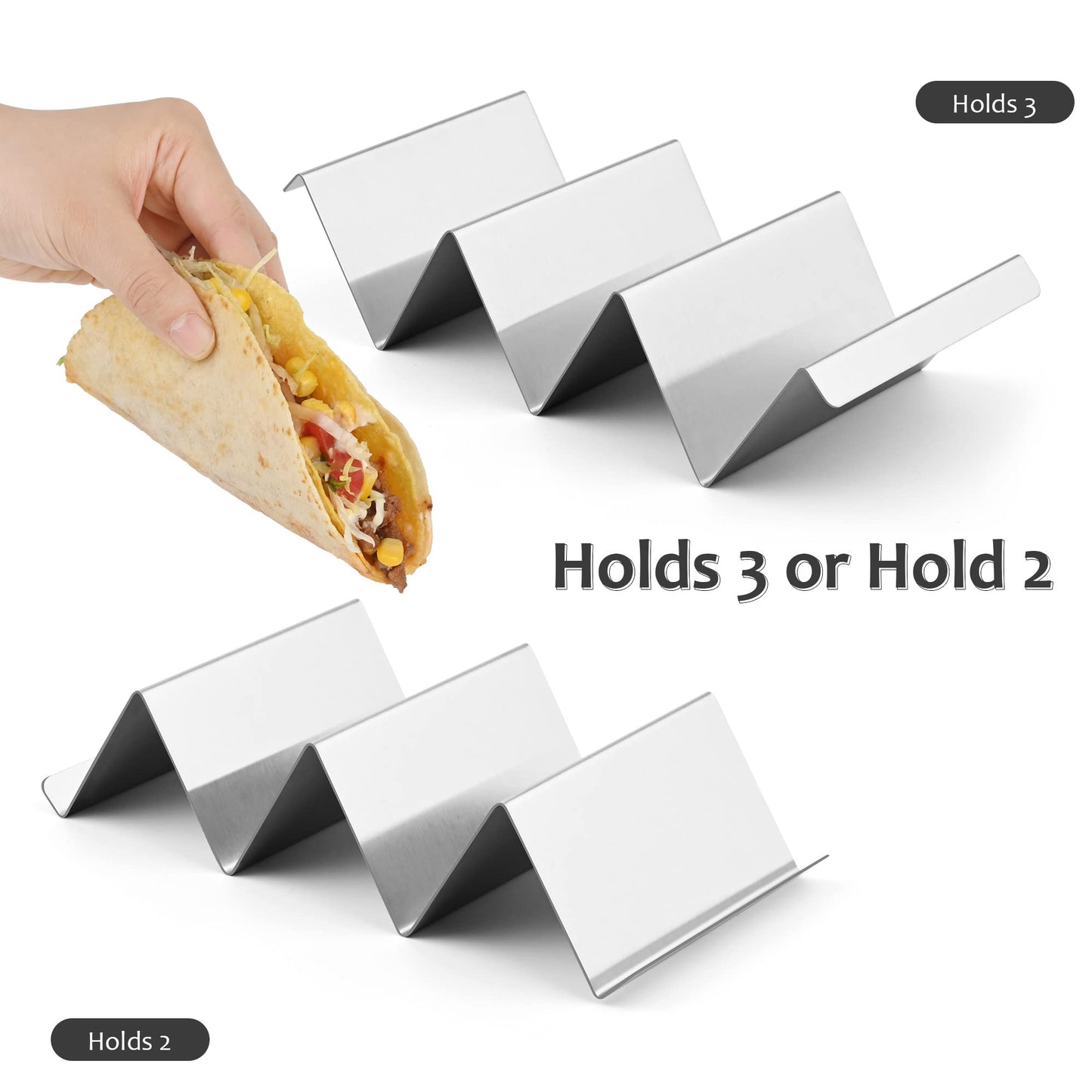 Smithcraft Stainless Steel Taco Holder Set - Stand with Handle, Holds Up to 3 Tacos Each