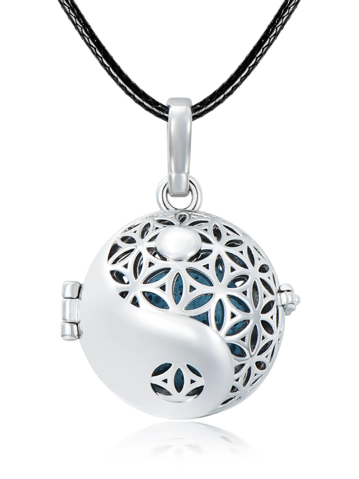 KZX Tai Chi Aromatherapy Diffuser Necklace Yin-Yang Essential Oil Diffuser Necklace Jewelry Set Gift for Women, 7 PCS Lava Rocks, 24+2" Leather Chain