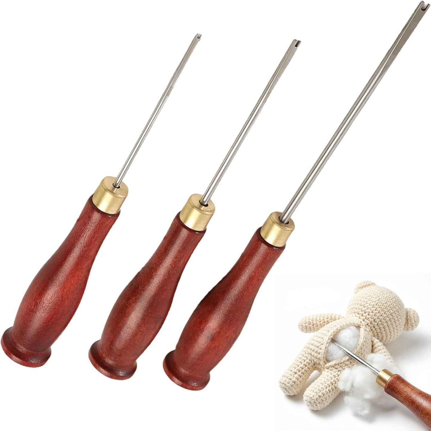 Famjoyart 3 Piece Stuffing Tool for Crafts Stuffed Animals Sewing Kit DIY Doll Making Supplies Versatile Handcrafts Crochet Fabric Stuffing Fork Cotton Filler Tools for Sewing Crafting Projects