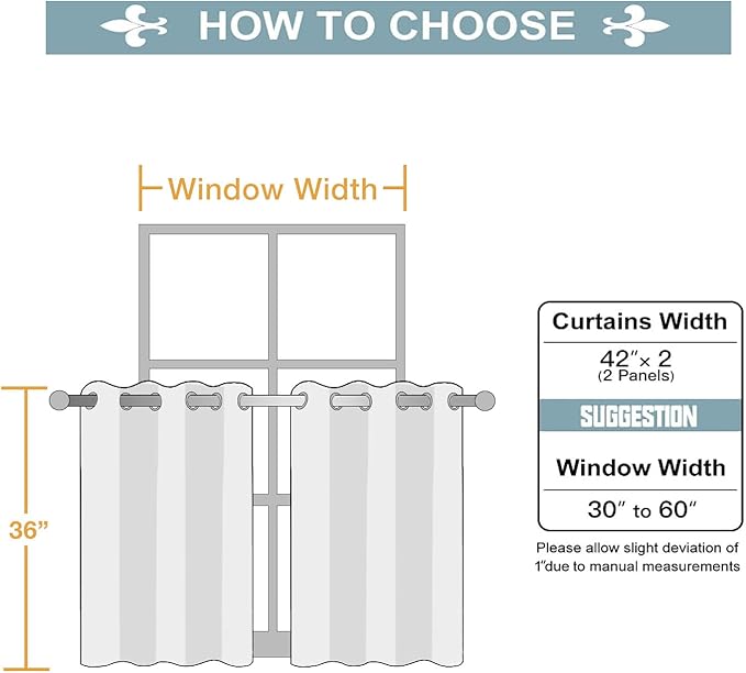 ChrisDowa Small Window Curtains for Kitchen and Bedroom - Grommet Short Thermal Insulated Room Darkening Curtains (2 Panels, Brown, 42 x 36 Inch)
