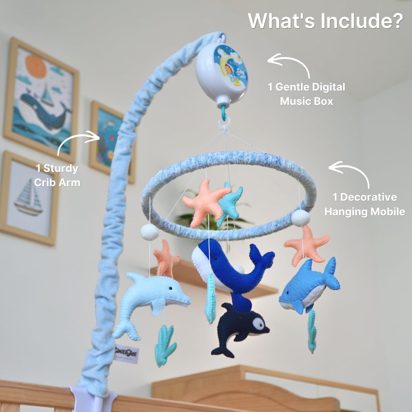 Ocean Baby Mobile for Crib - Sea Creatures Crib Mobile for Boys & Girls - Rotating Musical Baby Boy Mobile with 12 Lullabies - Under The Sea Nursery Decor Gift
