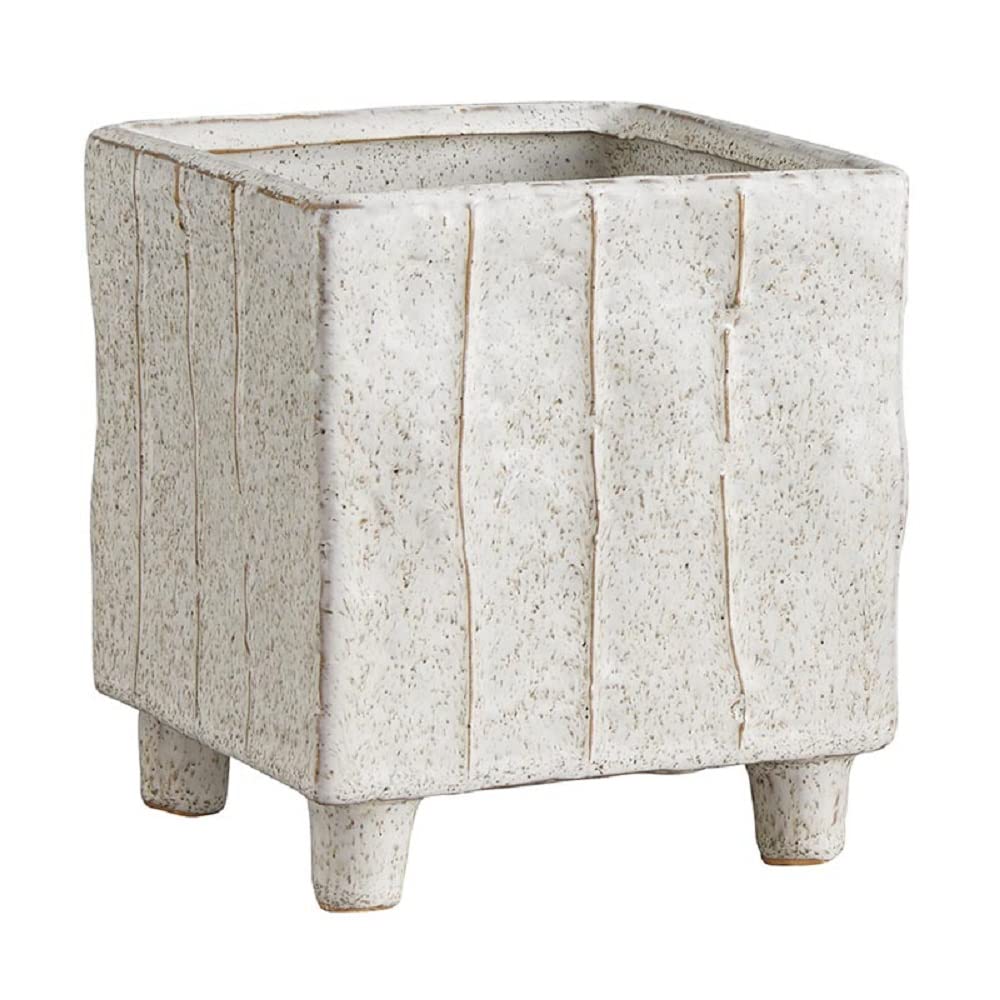 47th & Main Textured Lines Ceramic Home Décor Pot Planter for Succulents and Flowers, 5" Diameter, Speckled White