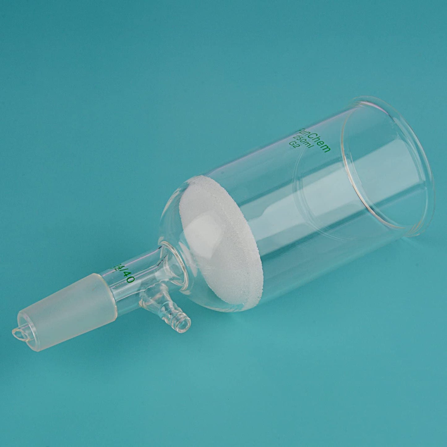 FunChem Buchner Filtering Funnel with Medium Frit (G2), I.D. 76 mm, 80 mm Depth, with 24/40 Standard Taper Inner Joint and Vacuum Serrated Tubulation, 250 mL