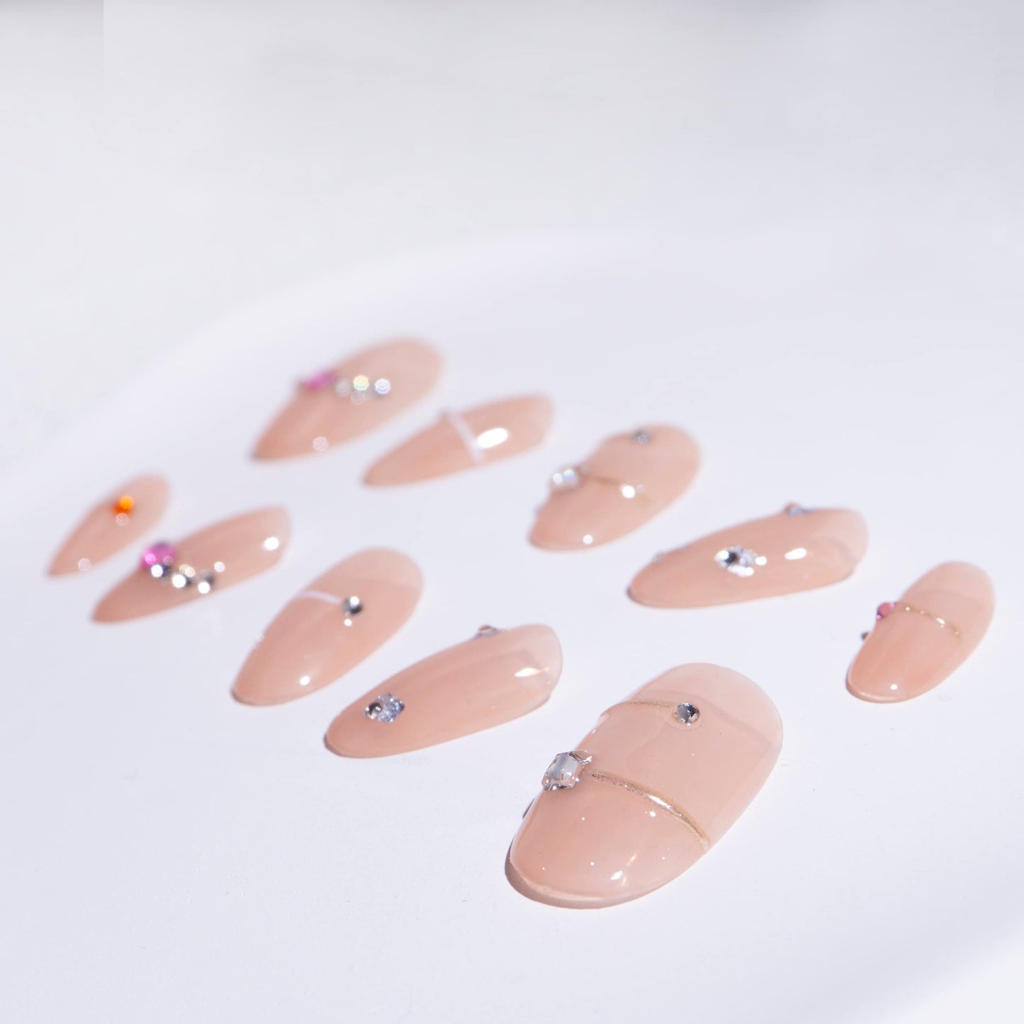 Light Rain Medium Size Hand-made Press on Nails, 3D Gel UV Finished False nails with Design by Professional Manicurist
