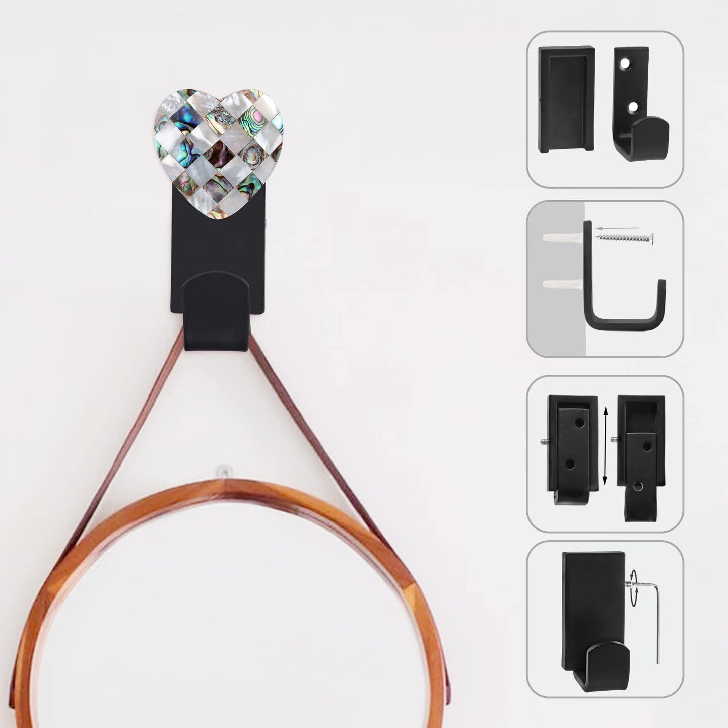 Rockcloud 2 PCS Abalone Shell & White Shell Wall Mounted Hooks with Screws, Coat Hanger Hooks for Home Office Bedroom Decor, Heart-Shaped