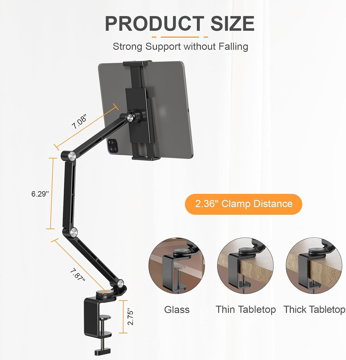 Tablet Stand Holder, Adjustable Foldable Tablet Arm iPad Desk Mount with 360°Rotate Base, Phone Holder iPad Stand for Desk and Bed, Compatible with Tablets, Phones or Other 4-15.6" Device
