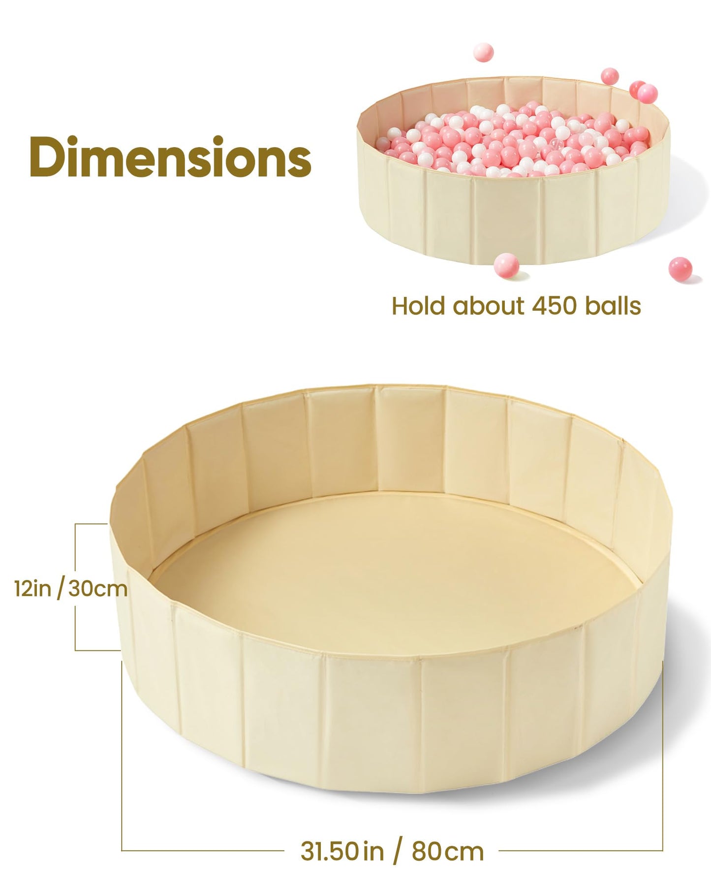 Hikiddy Baby Ball Pit Foldable, 31.5 Inch Ball Pits for Toddlers Round, Kiddie Baby Playpen Ball Pool, Idea Gift for Babies-Balls NOT Included(Light Beige)