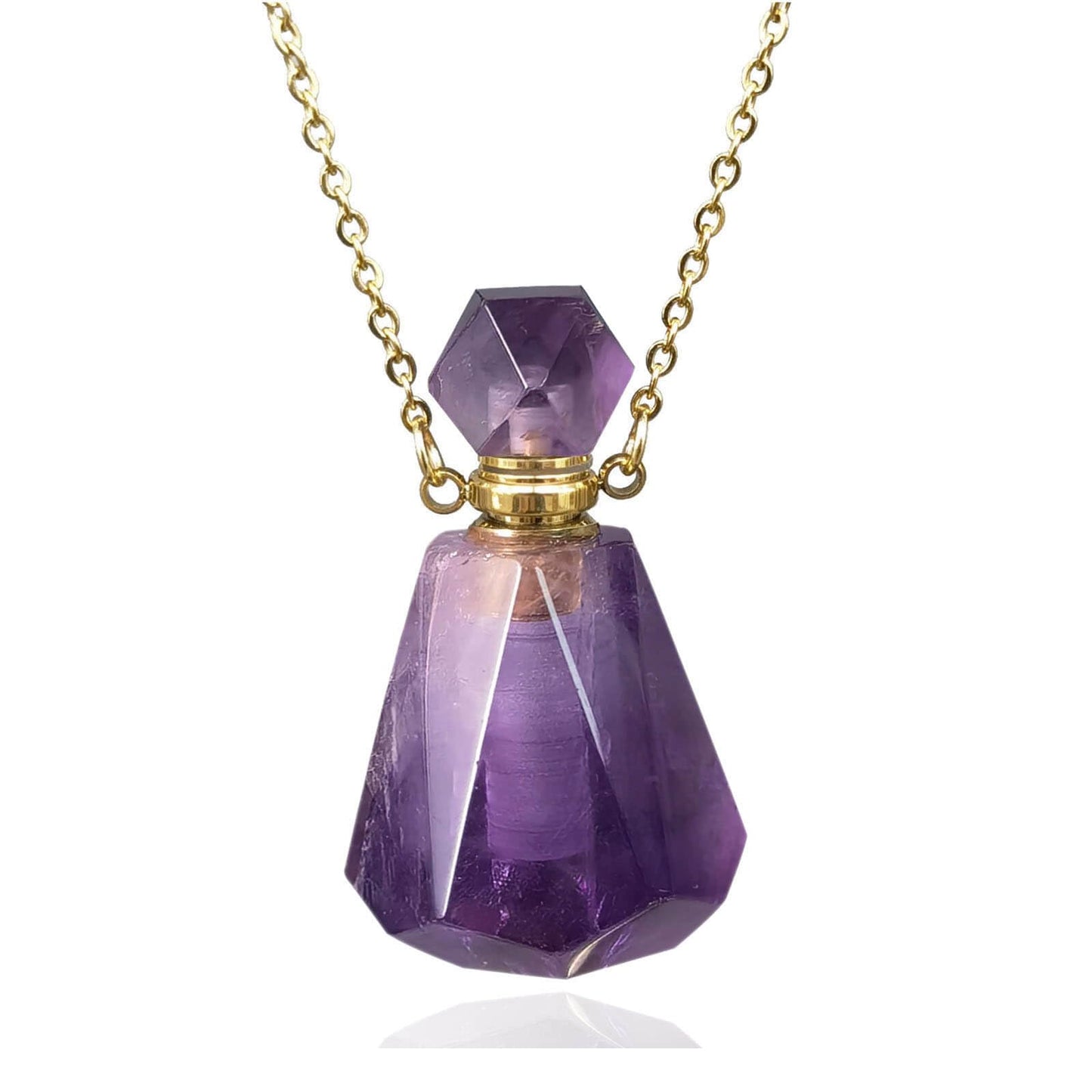 Ladywowu Amethyst Necklace, Natural Purple Crystal Perfume Bottle Necklace for Liquid, Essential oi