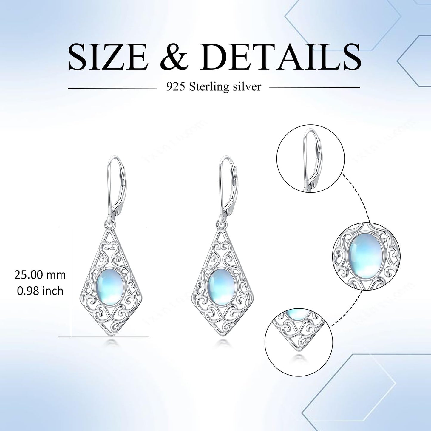 CTIEIP Filigree Moonstone Earrings for Women 925 Sterling Silver Teardrop Moonstone Dangle Earrings Jewelry Gift for Her Mom