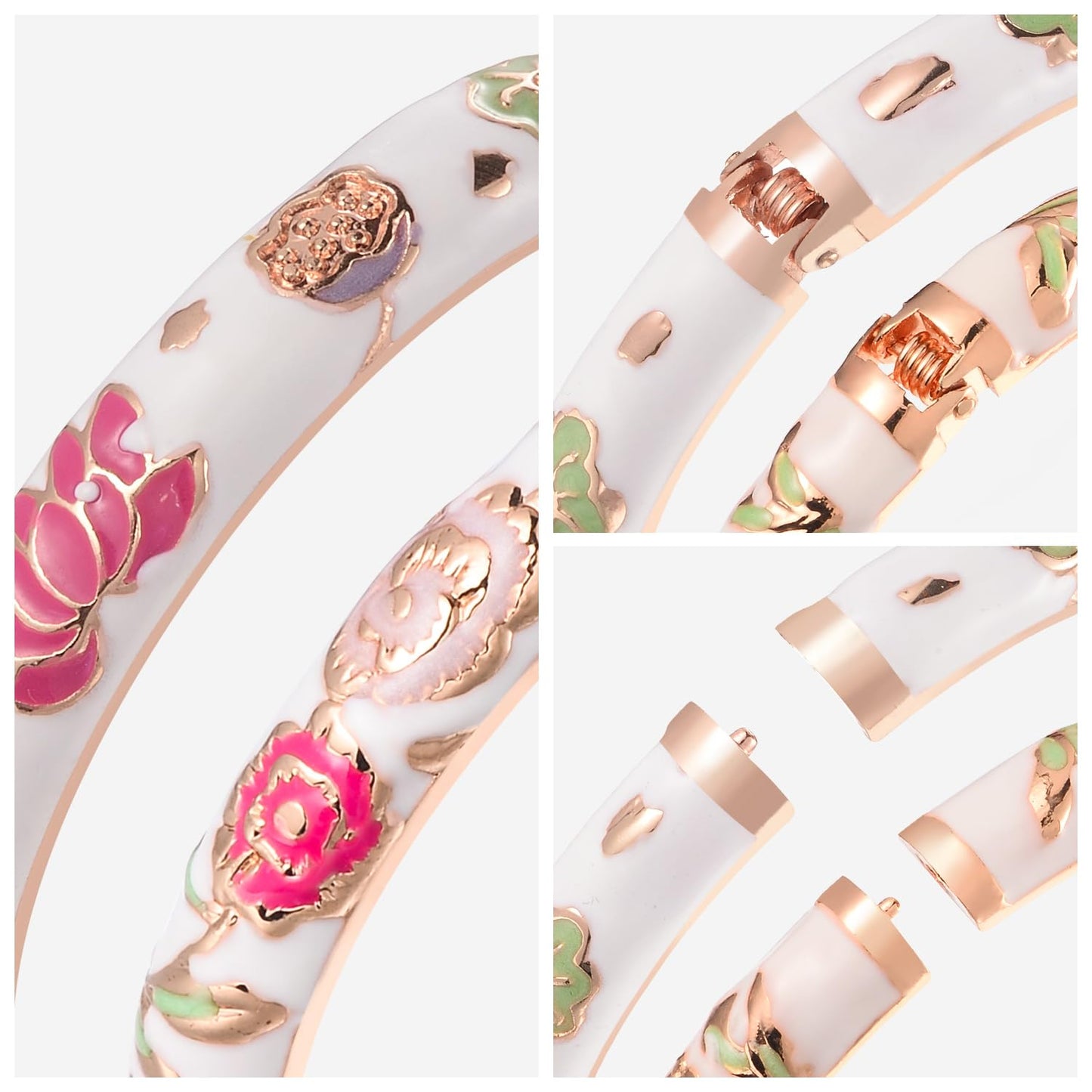 UJOY Bangles Bracelets Gorgeous Enameled Butterfly Flower Cloisonne Plated Indian Jewelry Sets Box for Womens Gift 55A35-55A106 White