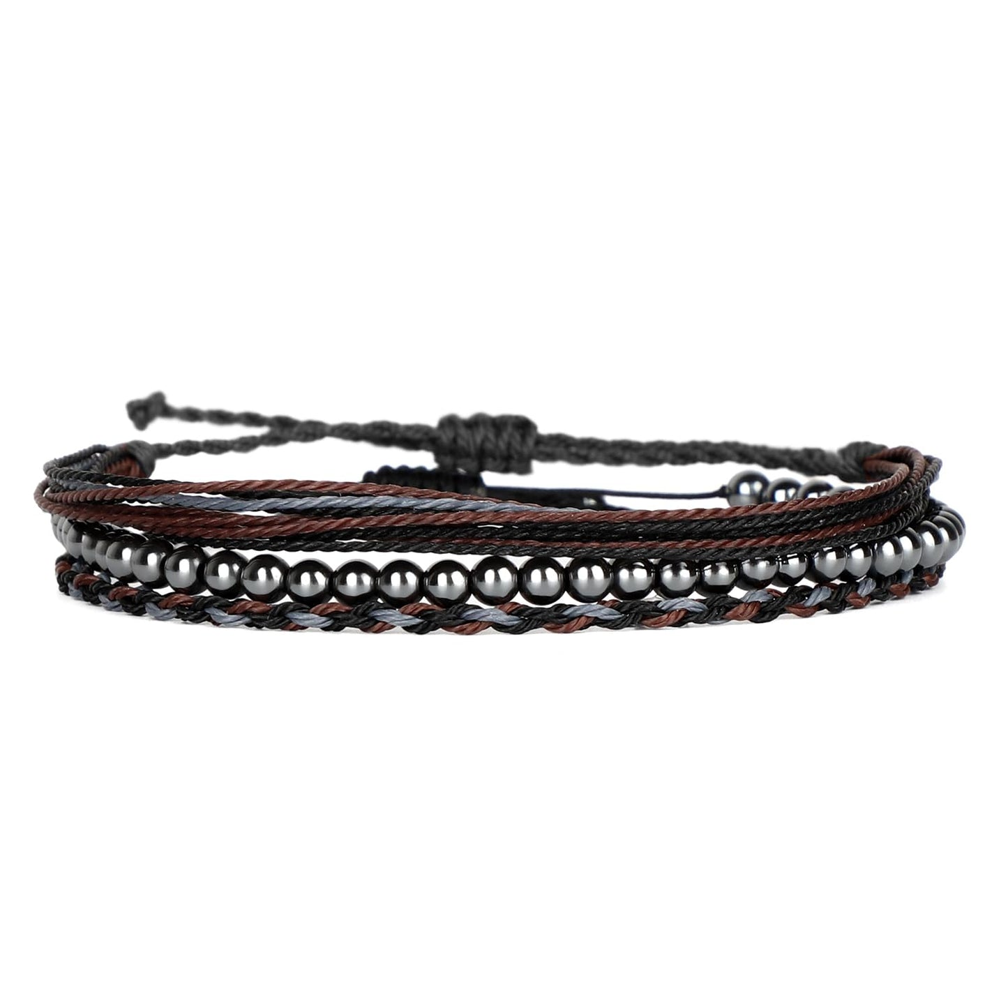 QOGIR Handmade Healing Bracelets,4mm Natural Hematite Gem Stone Beads Bracelet,for Men Women Gifts with 2PCS Size Adjustable Rope Bracelets