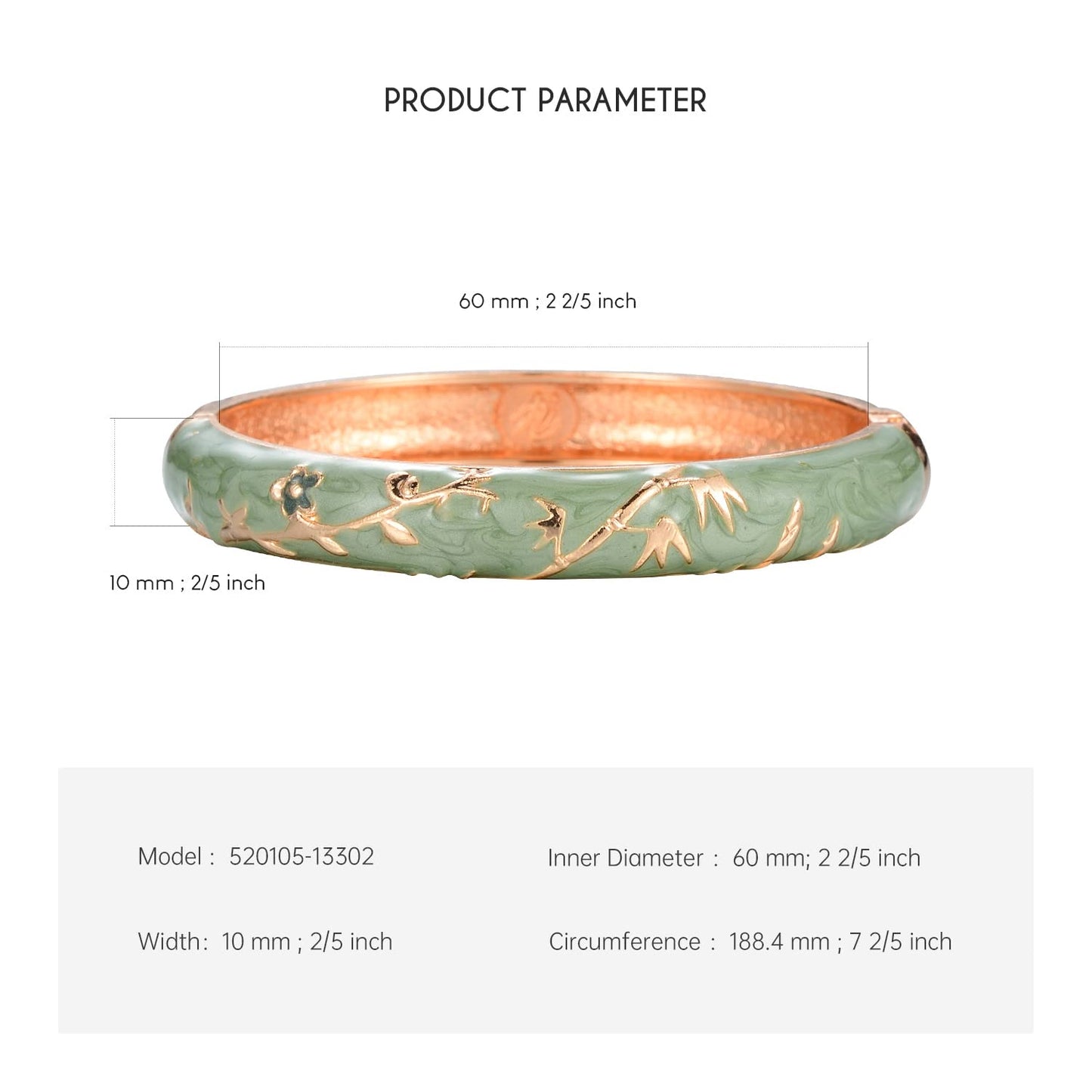 UJOY Flowers Bracelet Multi-Colors Cloisonne Wedding Jewelry Gift Women Enameled Bangles Opening Hinged 55A117 Bamboo Green