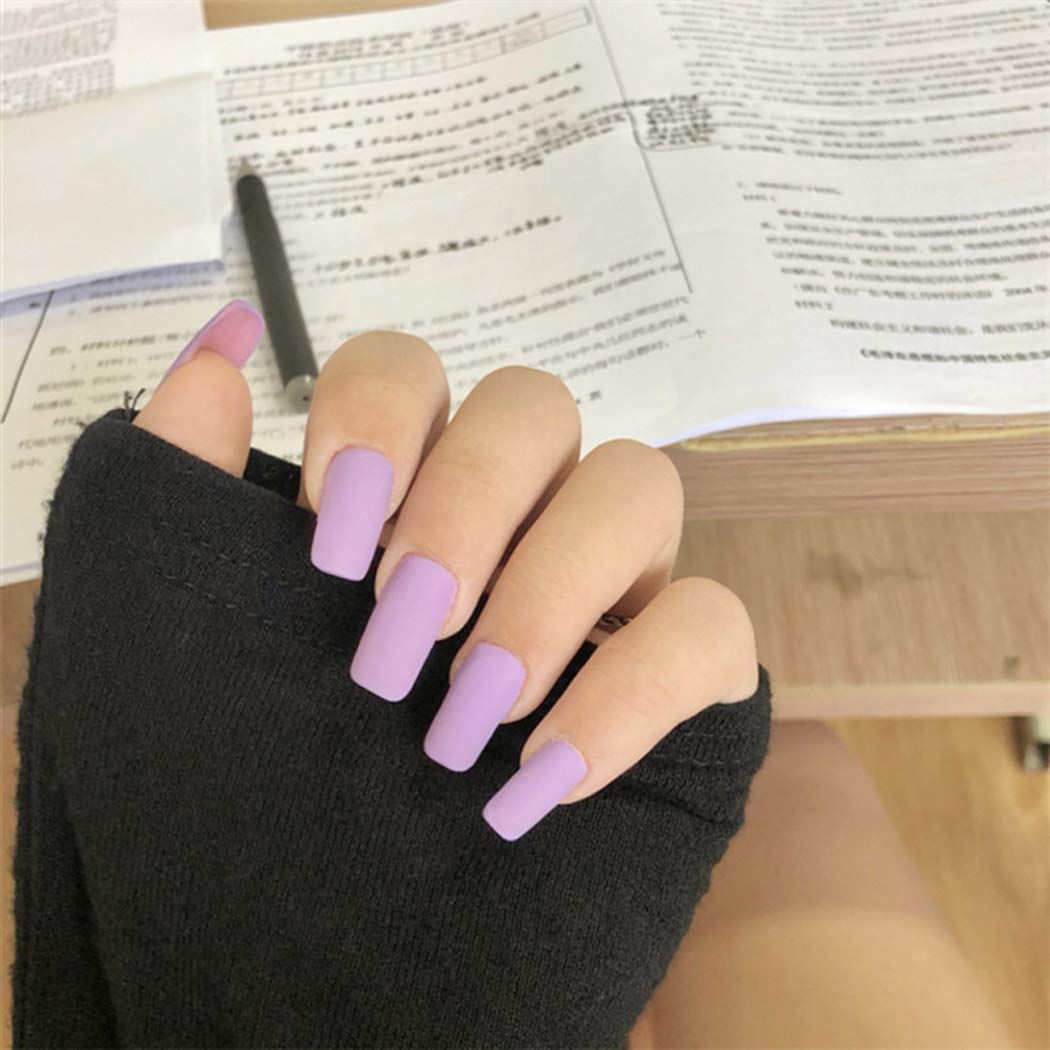 Jovono Matte Press on Nails Purple Long Fake Nails Square Artificial Full cover False Nails for Women and Girls(24Pcs)