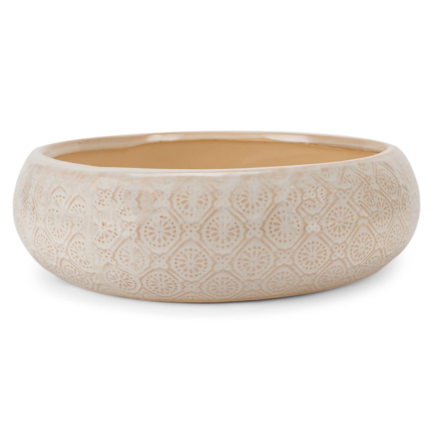Napco Diamond and Circular Embossed Antique White 8.75 Inch Ceramic Flower Pot Planter
