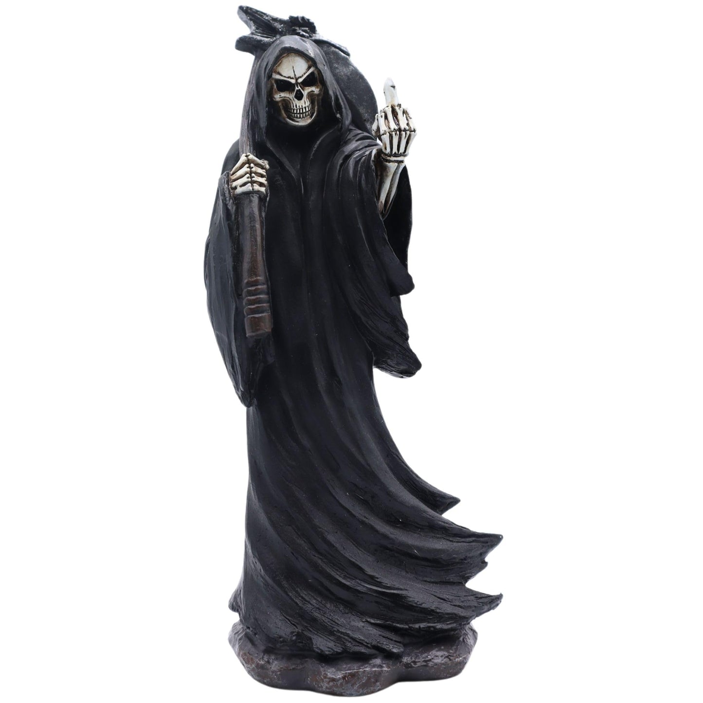 Candy Creations On Cloud 9 Grim Reaper Holding Up Middle Finger Statue, Death Halloween Gothic Figurine, Horror Home Decor
