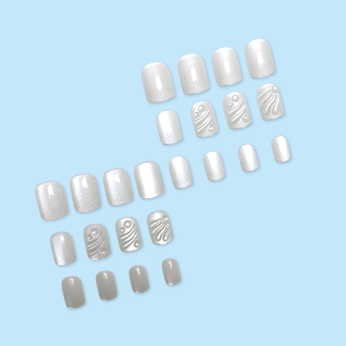 Cat Eye Press on Nails Short Square Fake Nails with 3D Ripple Designs Nails Press ons White Glue on Nails Simple Stick on Nails for Women 24Pcs