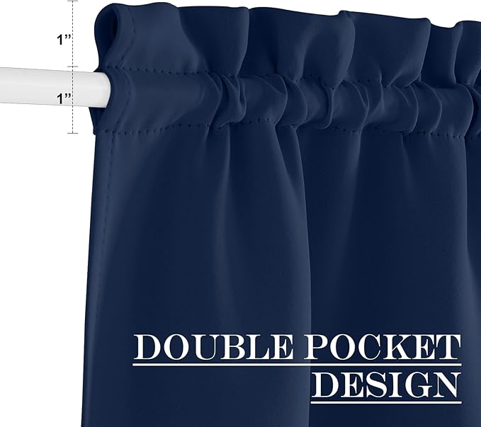 NICETOWN Blackout French Door Curtains, Privacy Door Curtains for Window, 30 X 64 Inch Room Darkening Blinds, Thermal Insulated Window Shades for Bedroom, 1 Panel, Navy