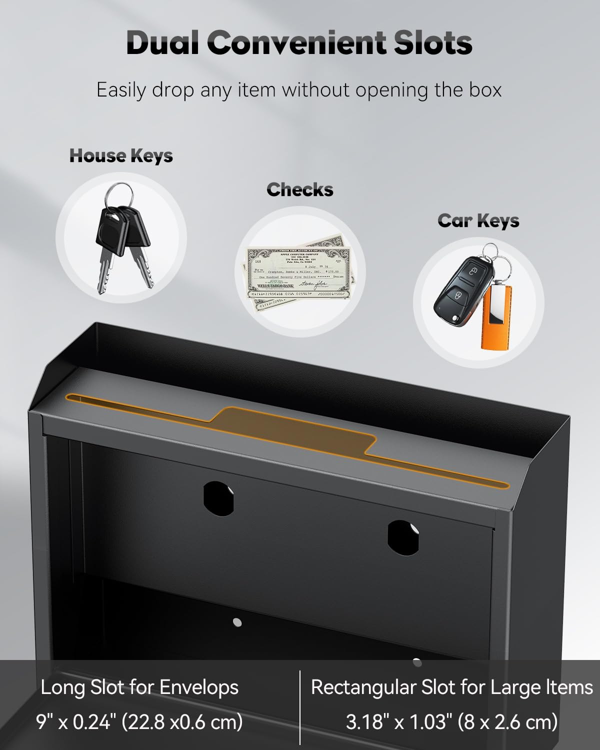 Uniclife Wall Mounted Mailbox with Key Lock & Newspaper Holder, Suggestion Box with Top Slots, Key Drop Box, Safe Lock Box, Metal Donation Box, Ballot Box for Office Business Activity