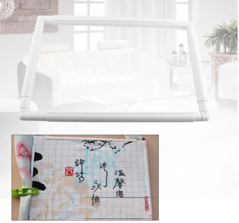 Square Embroidery Hoop Plastic Cross Stitch Frame White Cross Stitching Frame Sewing Hoop Handhold Craft Clip Frame Embroidery Snap Frame Hoop DIY Sewing Tools for Quilting 17x17 Inches