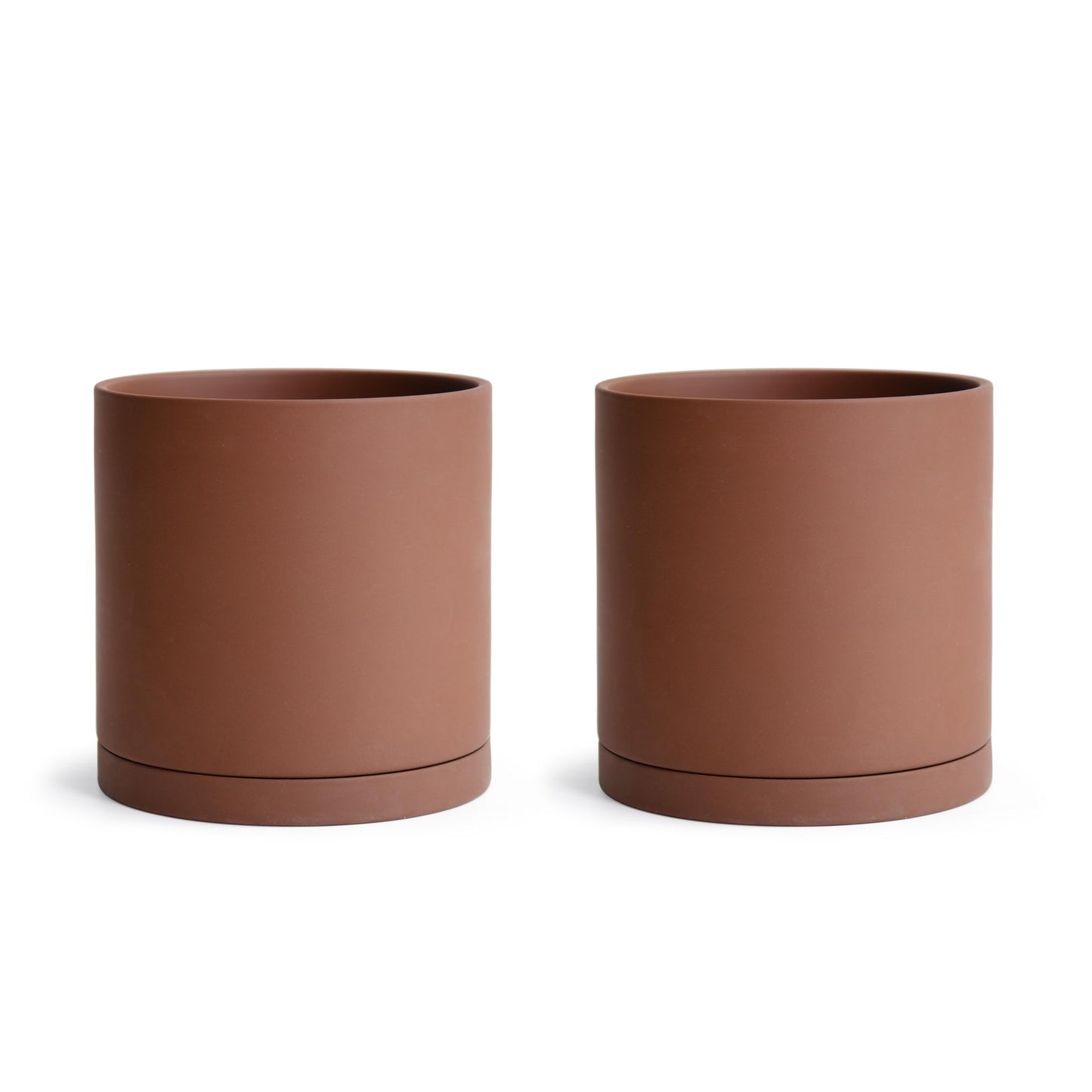 D'vine Dev 6 Inch Rust Terracotta Plant Pot with Drainage Hole and Saucer, Round Cylinder Planter Pot for Indoor Plants, Set of 2, 40-V-C-2