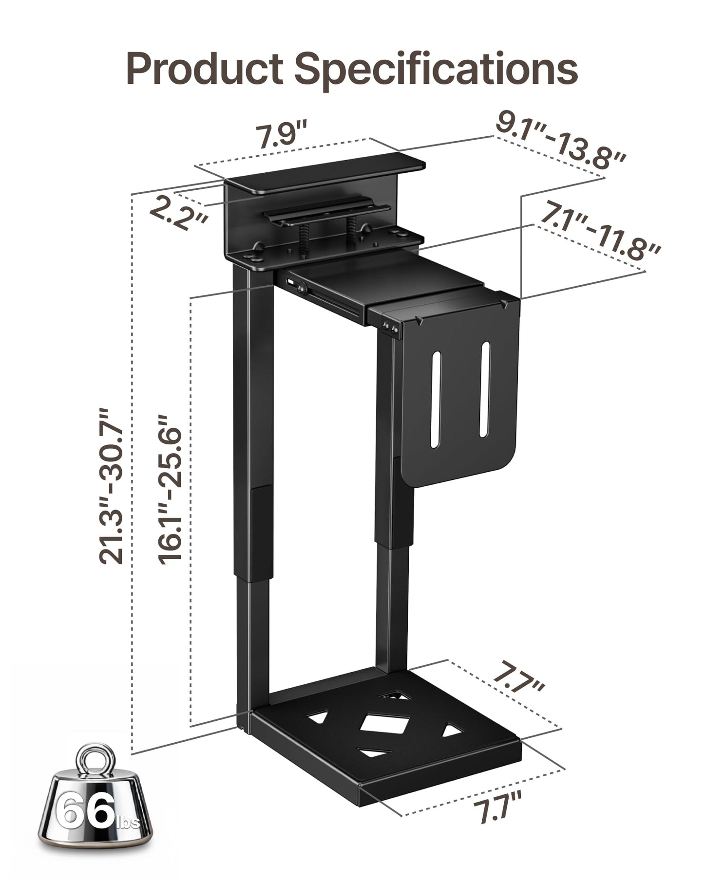 monTEK 66 LBS Heavy-Duty Under Desk PC Mount, Adjustable No-Drill PC Mount with Protective Pads,16.1"-25.6" H, Ideal for Office Home Classroom, Black