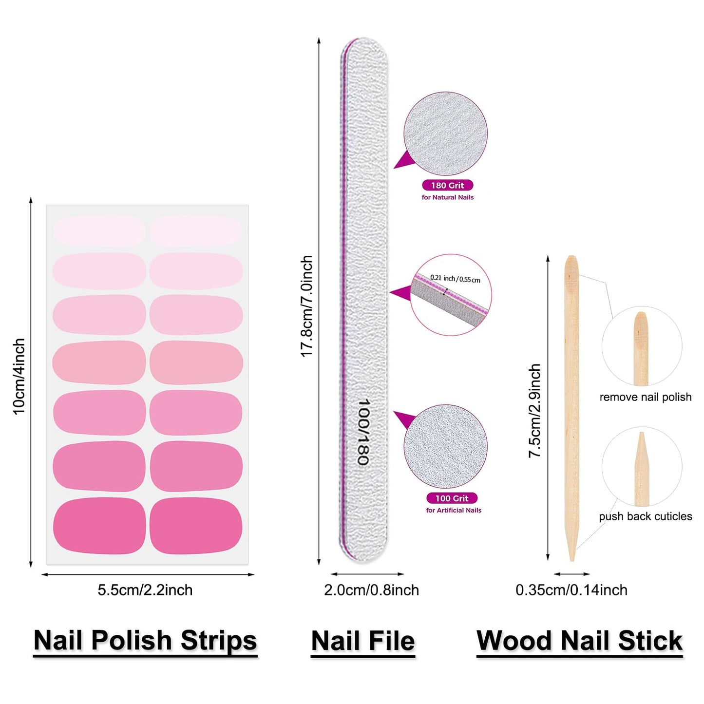 DANNEASY 24 Sheets Nail Polish Stickers - Light Color Full Nail Wraps Stick on Nail Polish Strips Gel Nail Strips Self Adhesive Manicure Fingernail Sticker Nails for Women with File, Cuticle Stick