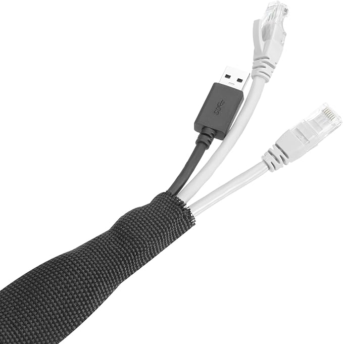 MECCANIXITY Braided Cable Sleeves Heat Shrinkable Fabric Sleeving, 5/16" 26ft Black 2:1 Ratio Heat Shrinkable Cord Protector for Harness Cable, Network Cable Protection, Cable Management