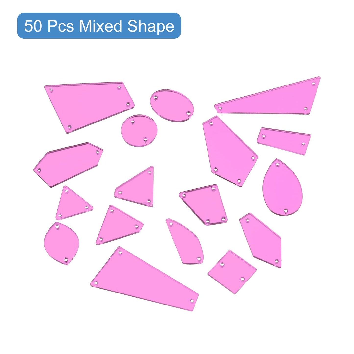 uxcell Sew on Mirror, 50pcs Mixed Shape Irregular Acrylic Flat Back Crystal Mirror DIY Mirrored Rhinestones Beads for Costume, Light Pink