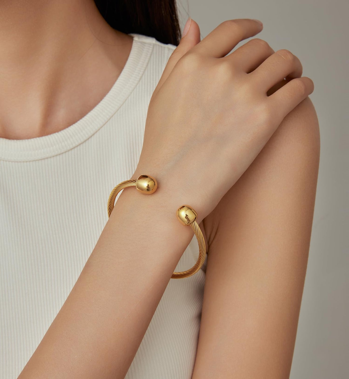 LXBQYSTO Cable Wire Twisted Cuff Bangle Bracelet For Women 14K Gold/rose/silver Stainless Steel Jewelry for Women Gift (Open-Gold1)