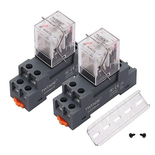 TWTADE 2PCS AC 110V/120V Relay 10A Electromagnetic Power Coil Relay 8 Pins 2DPT 2NO 2NC with Indicator Light, Socket Base & DIN Rail -YJ2N-LY
