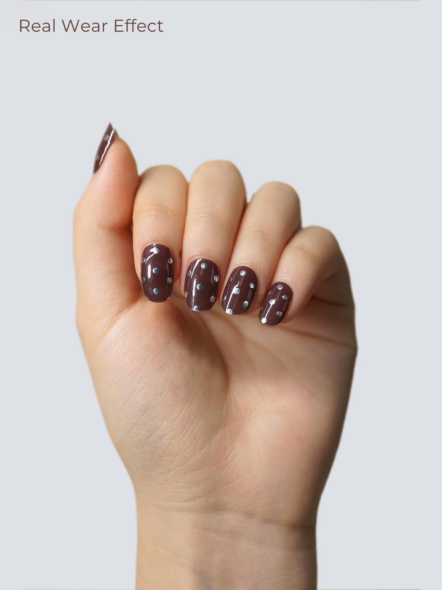 Beaolata Real Gel Nail Strips (No UV Light Needed) - 44Pcs Salon Quality Nail Stickers - Long Lasting Polish Wraps for Women, Easy Apply & Remove (Starry Clay Brown)
