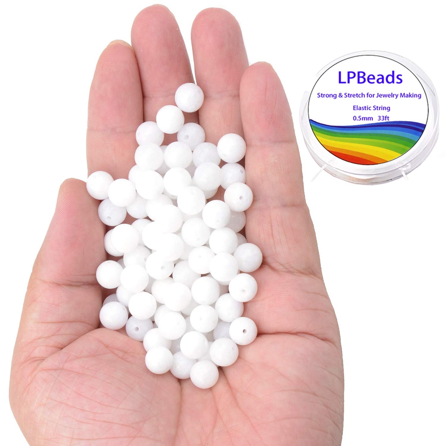 LPBeads 100PCS 8mm Natural White Alabaster Gemstone Round Loose Beads for Jewelry Making with Crystal Stretch Cord