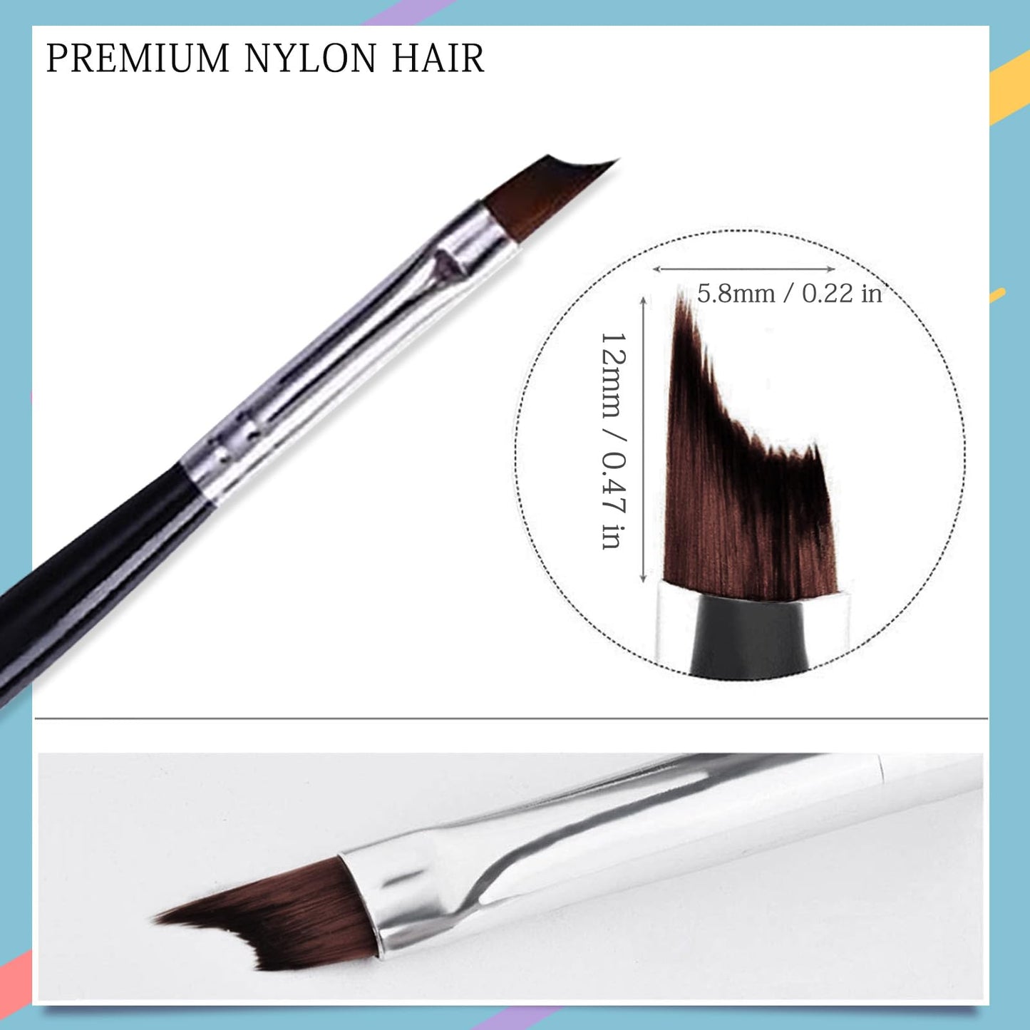 Oblique Head French Tip Nail Brush Black Handle UV Gel Acrylic Painting Drawing Pen Pack of 2