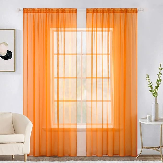 MIULEE 2 Panels Solid Fall Color Sheer Window Curtains Elegant Window Voile Panels/Drapes/Treatment for Bedroom Living Room (54X90 Inches Orange)