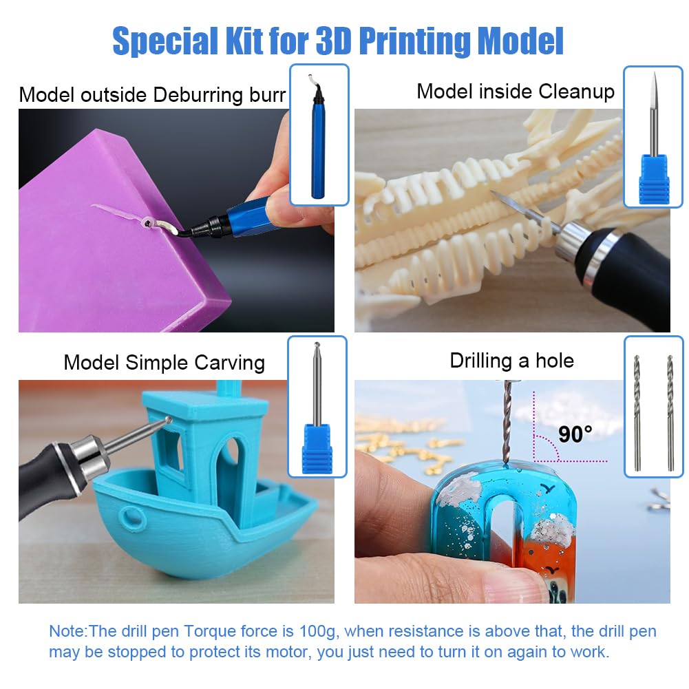 3D Printing Tools Kit,3D Printer Accessories, 3-Speed USB Rotary Tool with Bits & Deburring Tool for 3D Printing Burr, 3D Printer Model,Resin Model Engraving, Drilling, Carving, Polishing