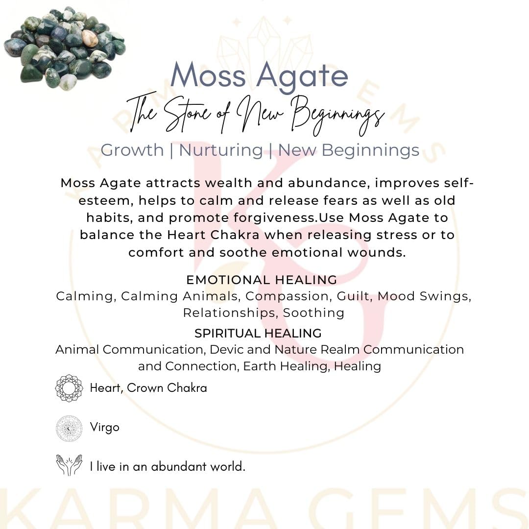 Karma Gems 1lb Moss Agate Tumbled Stones - Polished Stones for Positive Energy - Crystal Kit for Fresh Mind & Restful Sleep - Healing stone for Chakra Balancing -Ideal for Gift & Home Decor (15-25 Mm)