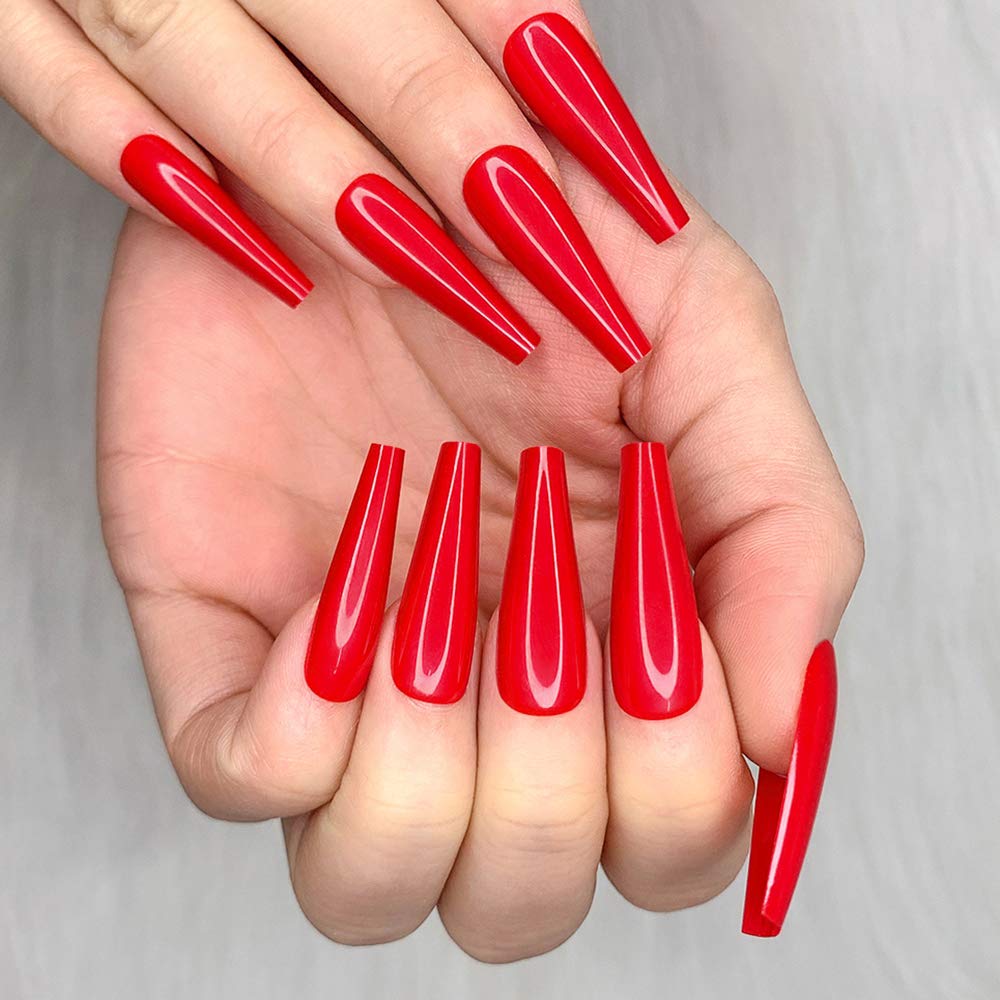 Artquee 2 Pack Set 1 Red Long Coffin Press on Nails Kit & 1 Pink Long Coffin Press on Nails Kit