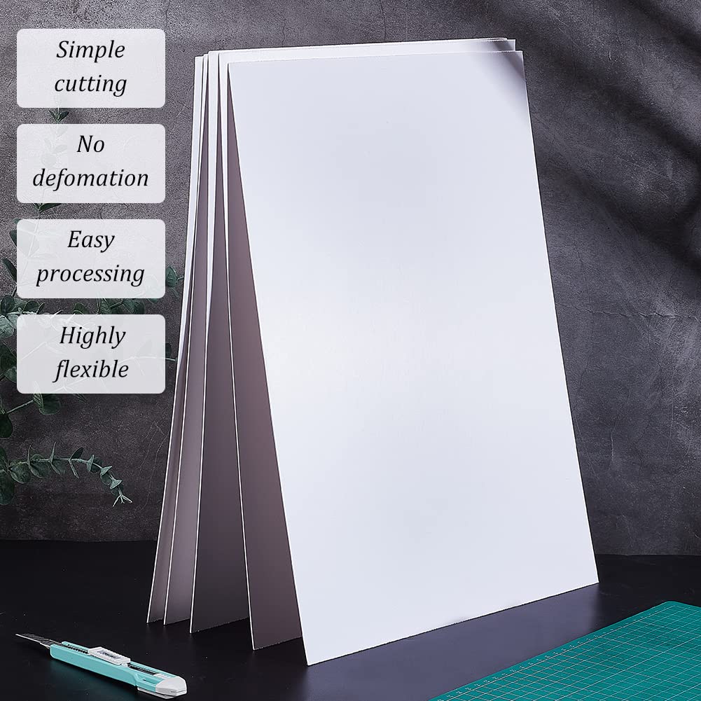 BENECREAT 5 Pcs 1mm PVC Foam Sheet White Plastic Sheet 11.8x15.7 Inch Lightweight Rigid Foam Expanded PVC Sheet for Crafts, DIY Making, Screen Printing and Art Display