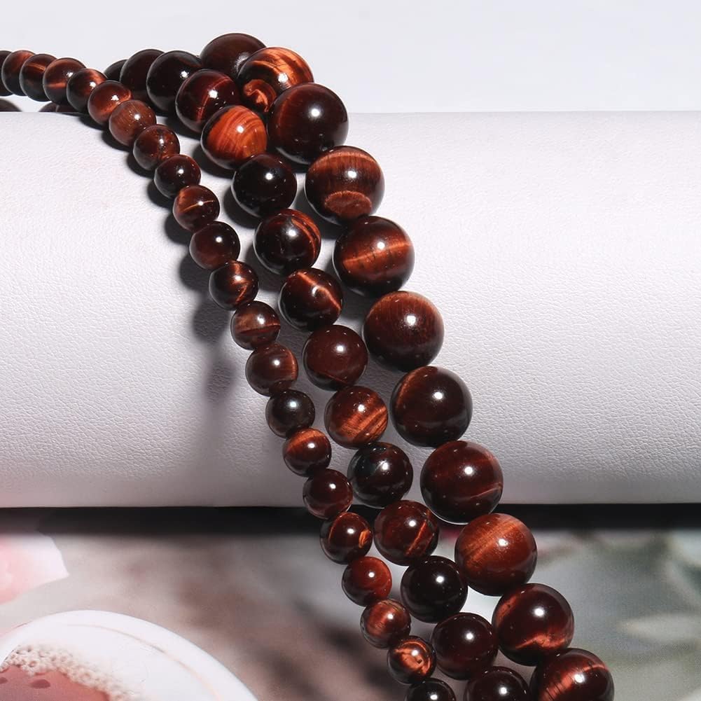 Yochus 45pcs Red Tiger Eye Beads，8mm Healing Power Natural Stone Round Loose Beads for Jewelry Making Earring Necklace DIY Crafts