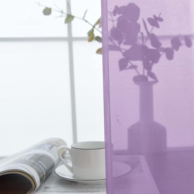 SpaceDresser Sheer Voile Window Treatment Rod Pocket Curtain Panels for Kitchen Bedroom Living Room Drapes Sunlight Filtering Privacy Semi Home Decor Assorted (Lavender, 52 W x 63 L)