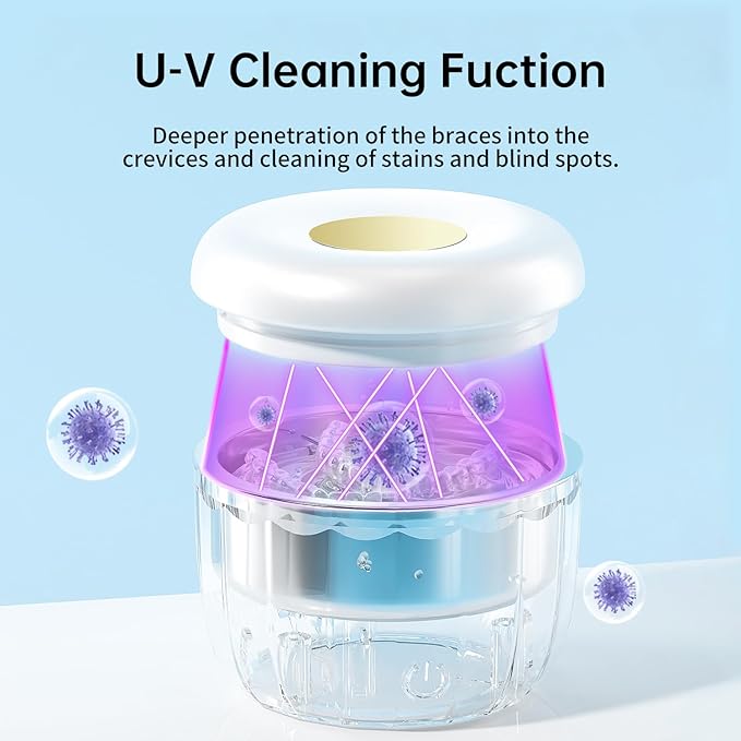 Ultrasonic Retainer Cleaner Machine ，18W/50kHz Specifically Designed for Cleaning Retainers，80ML Portable Ultrasonic Pod Including 6 Free Retainer Cleaner Tablets for Deeper Cleaning（White，YKL ）