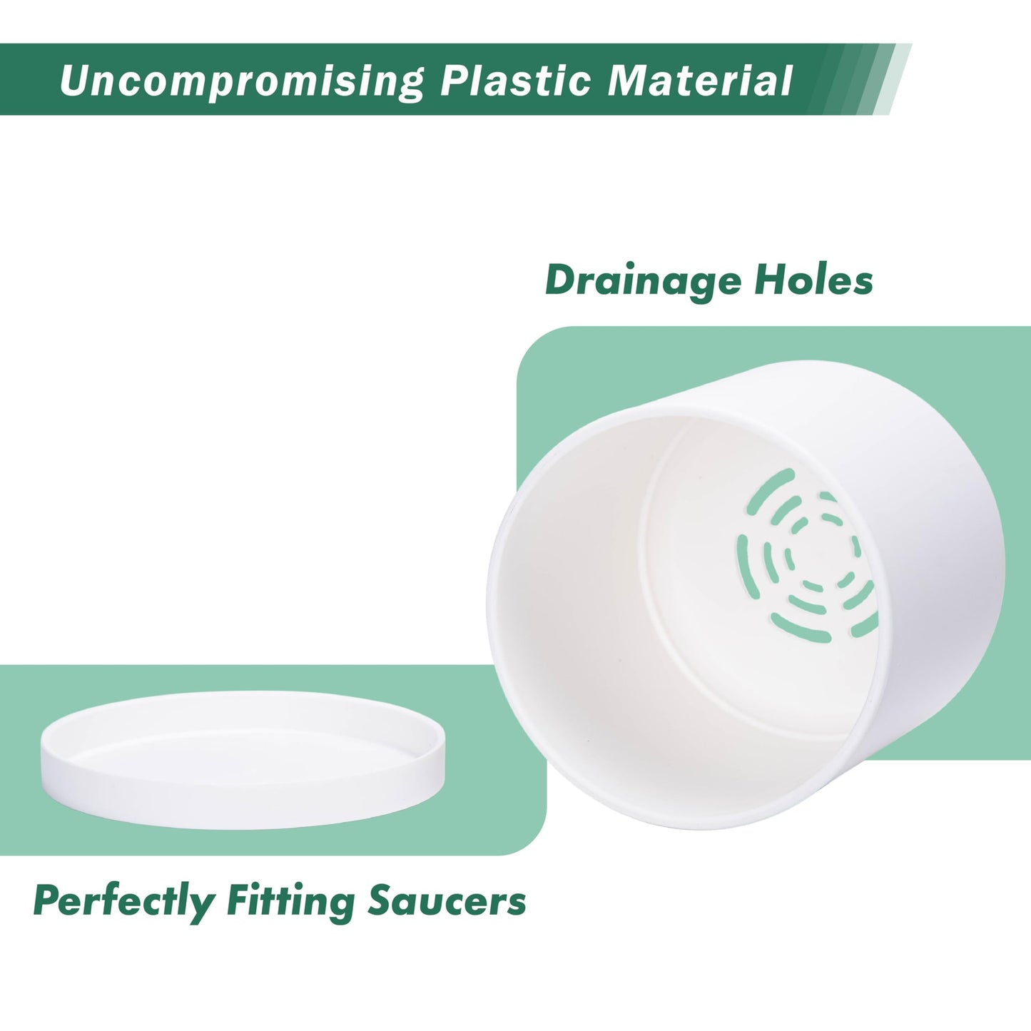 D'vine Dev 4 Pack 5 Inch Modern Plastic Plant Pots, Small Garden Planters for Plant with Drainage Holes and Saucers, White Color, 74-Z-G-2