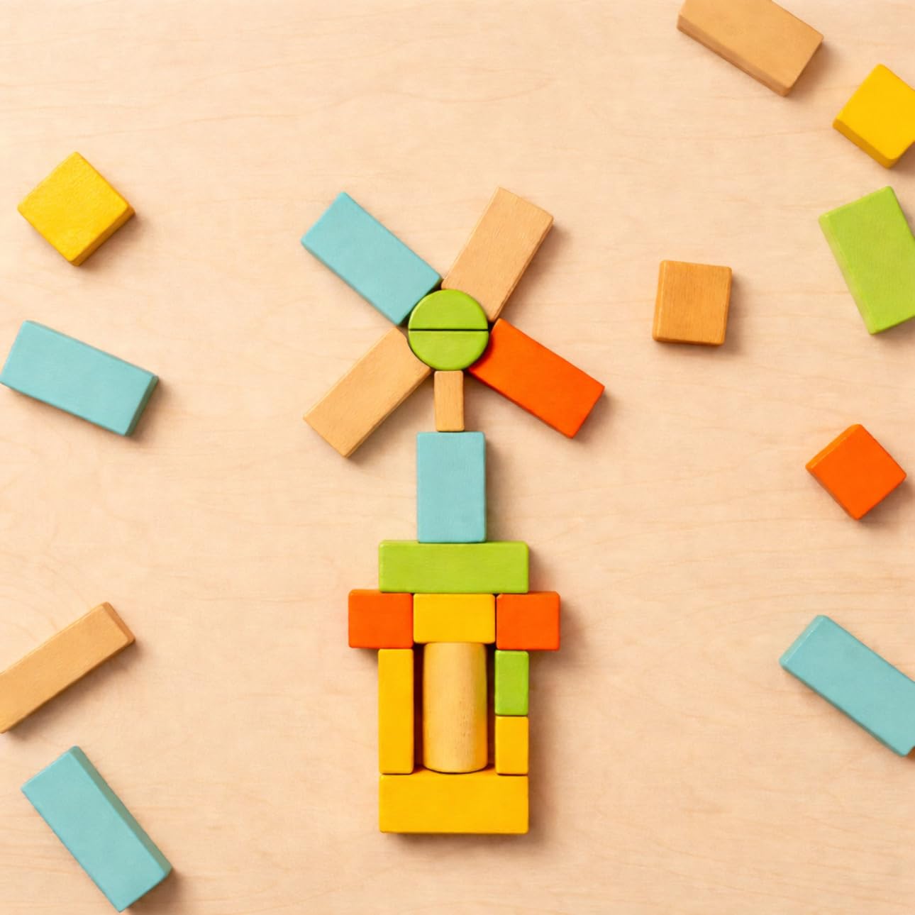 Natural Wood Building Blocks Set, 72 Pastel Color Pieces Castle Construction Blocks with Storage Tray, Educational STEM Learning Toys for Kids, Creative, Screen-Free, Architectural Play System